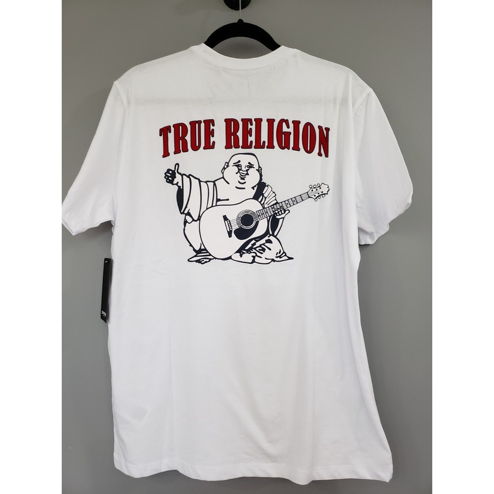 NEW LARGE True Religion Men's Graphic T-Shirt - White Buddha Logo On Back COTTON
